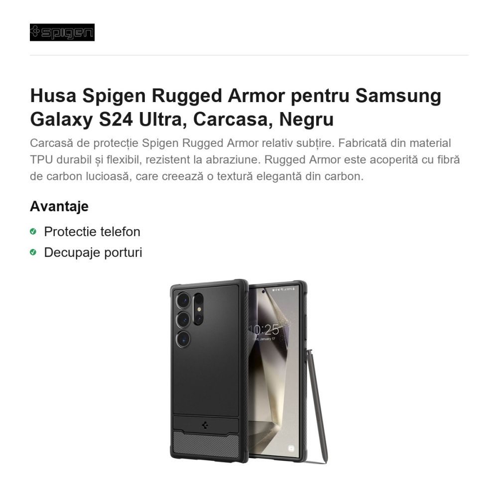 Husa Spigen Rugged Armor pentru Samsung Galaxy S24 Ultra, Carcasa, Negru [2]