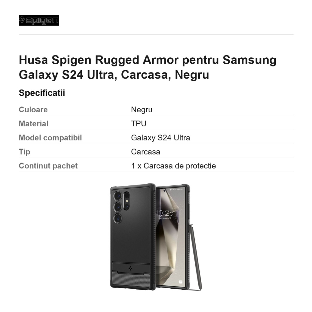 Husa Spigen Rugged Armor pentru Samsung Galaxy S24 Ultra, Carcasa, Negru [3]