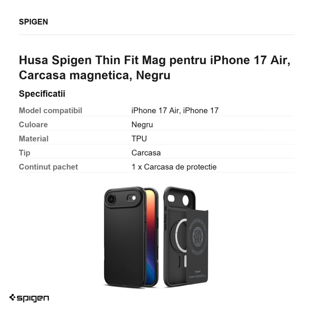 Husa Spigen Thin Fit Mag pentru iPhone 17 Air, Carcasa magnetica, Negru [3]