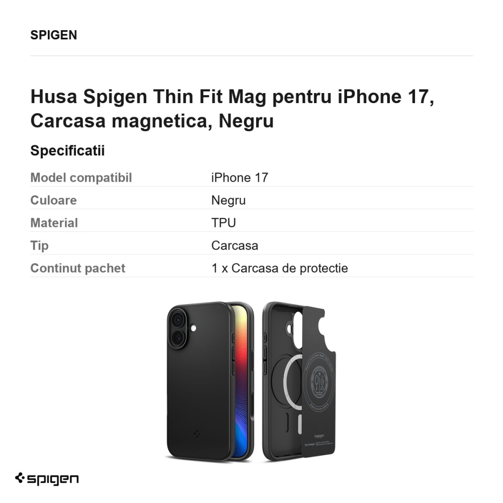 Husa Spigen Thin Fit Mag pentru iPhone 17, Carcasa magnetica, Negru [3]