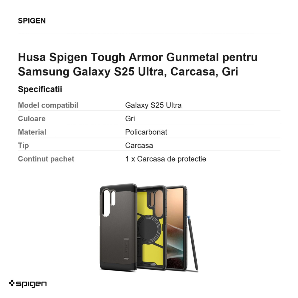 Husa Spigen Tough Armor Gunmetal pentru Samsung Galaxy S25 Ultra, Carcasa, Gri [3]