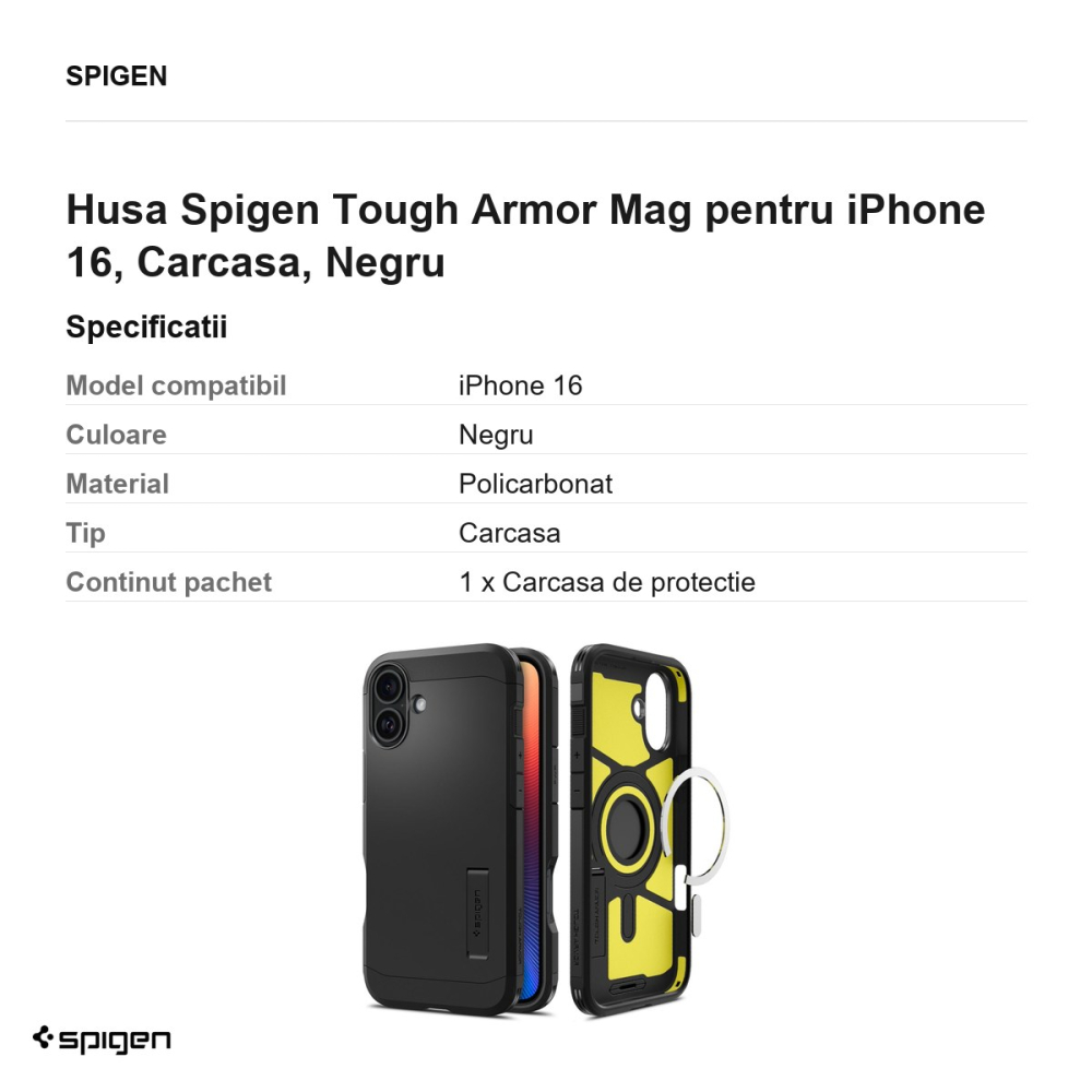 Husa Spigen Tough Armor Mag pentru iPhone 16, Carcasa, Negru [3]