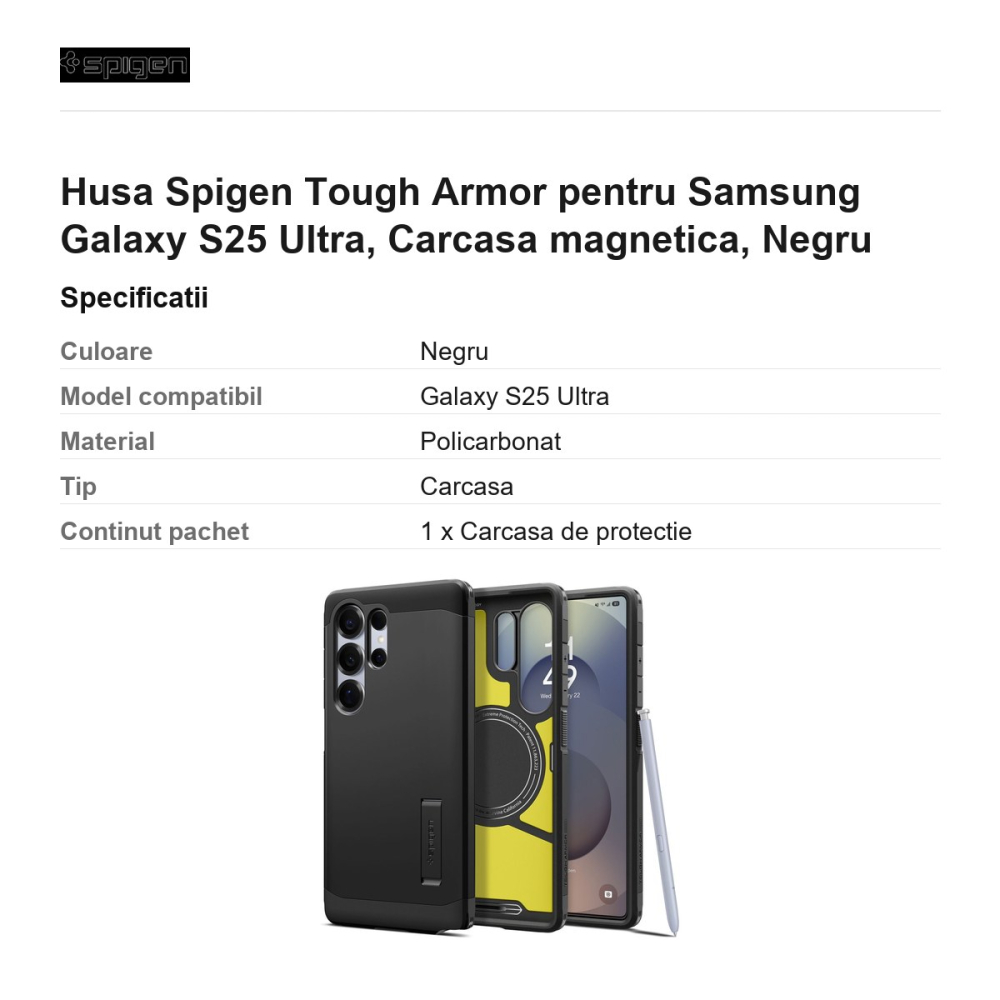 Husa Spigen Tough Armor pentru Samsung Galaxy S25 Ultra, Carcasa magnetica, Negru [3]