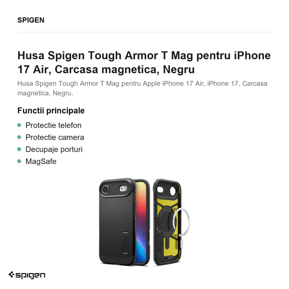 Husa Spigen Tough Armor T Mag pentru iPhone 17 Air, Carcasa magnetica, Negru [2]