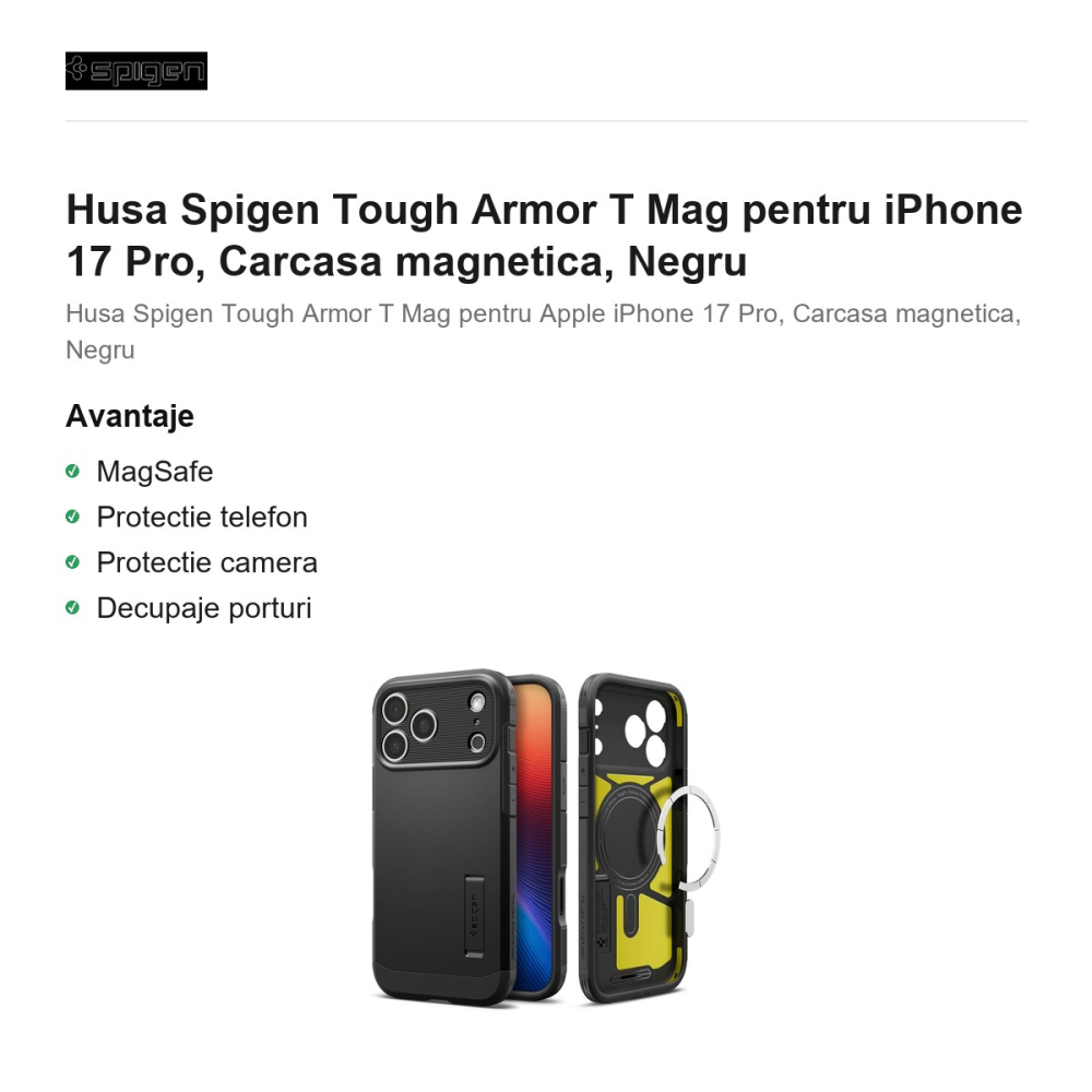 Husa Spigen Tough Armor T Mag pentru iPhone 17 Pro, Carcasa magnetica, Negru [2]