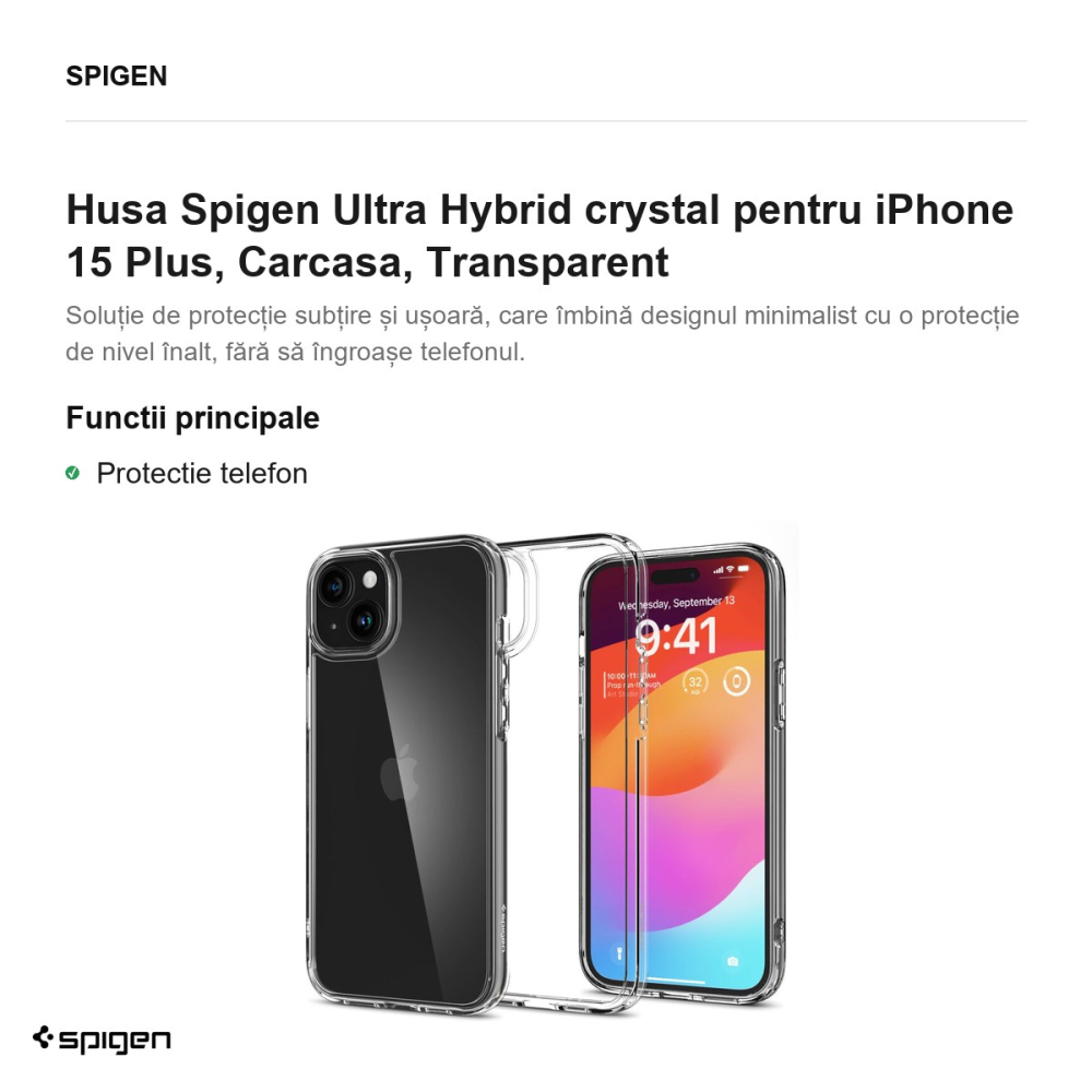 Husa Spigen Ultra Hybrid crystal pentru iPhone 15 Plus, Carcasa, Transparent [2]