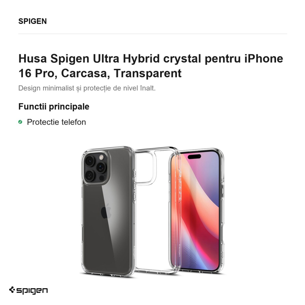 Husa Spigen Ultra Hybrid crystal pentru iPhone 16 Pro, Carcasa, Transparent [2]