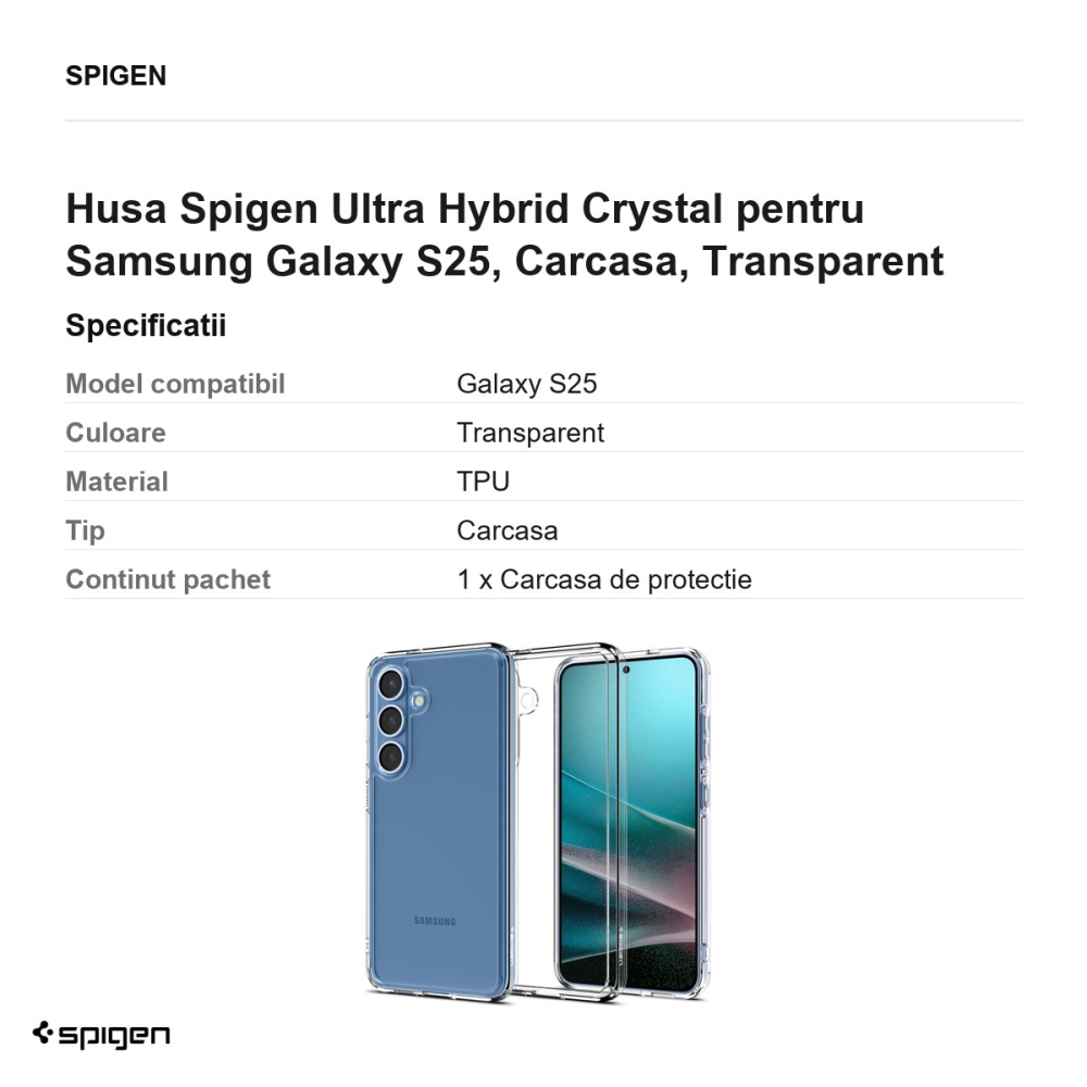 Husa Spigen Ultra Hybrid Crystal pentru Samsung Galaxy S25, Carcasa, Transparent [3]
