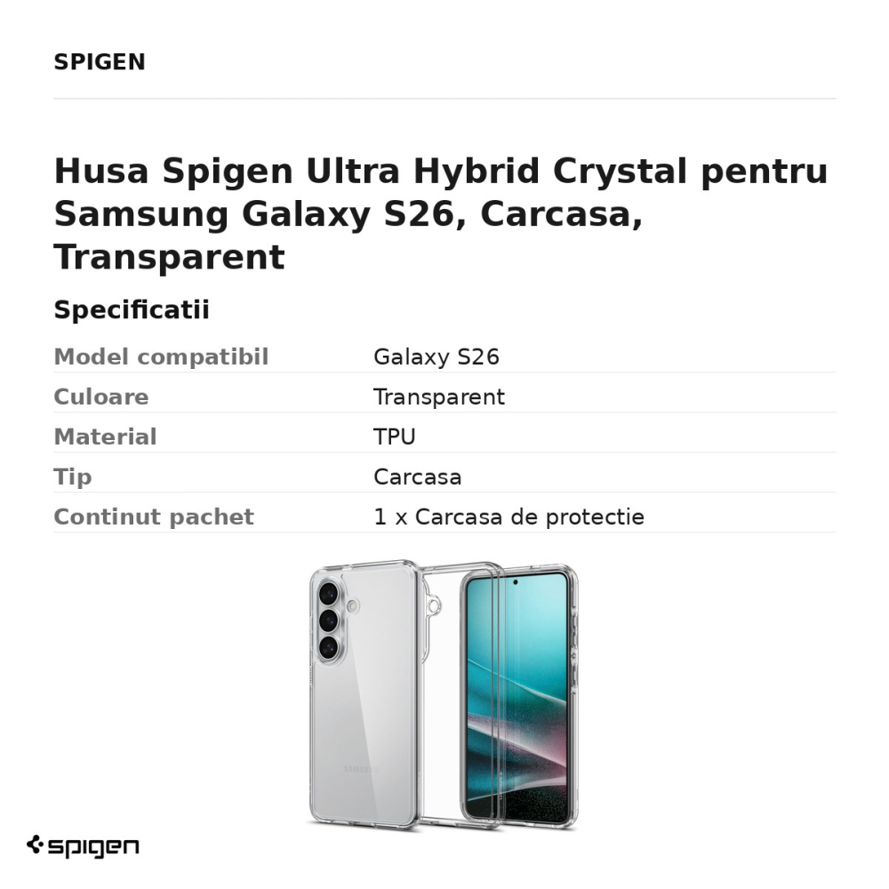 Husa Spigen Ultra Hybrid Crystal pentru Samsung Galaxy S26, Carcasa, Transparent [3]