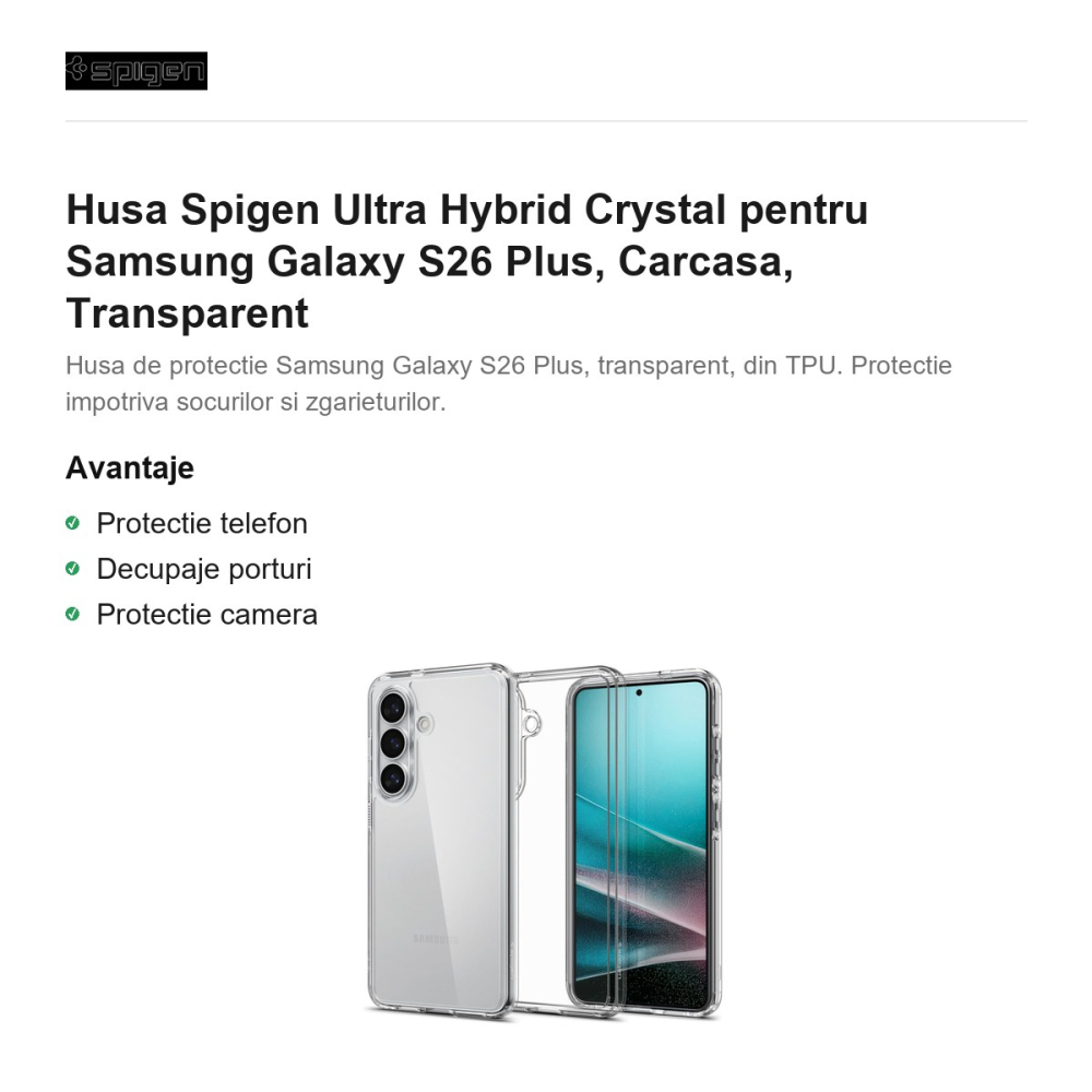 Husa Spigen Ultra Hybrid Crystal pentru Samsung Galaxy S26 Plus, Carcasa, Transparent [2]