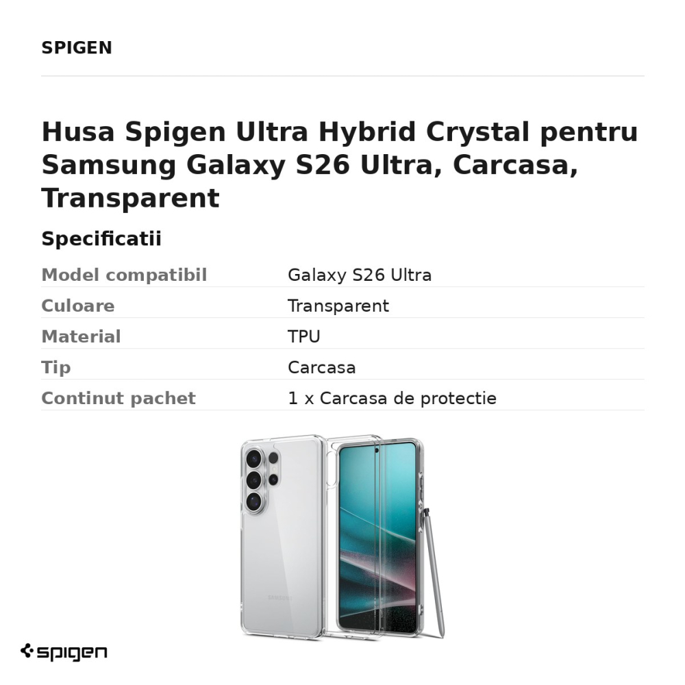 Husa Spigen Ultra Hybrid Crystal pentru Samsung Galaxy S26 Ultra, Carcasa, Transparent [3]