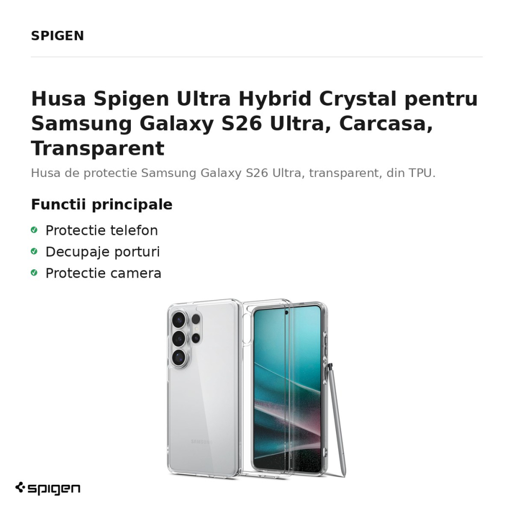 Husa Spigen Ultra Hybrid Crystal pentru Samsung Galaxy S26 Ultra, Carcasa, Transparent [2]
