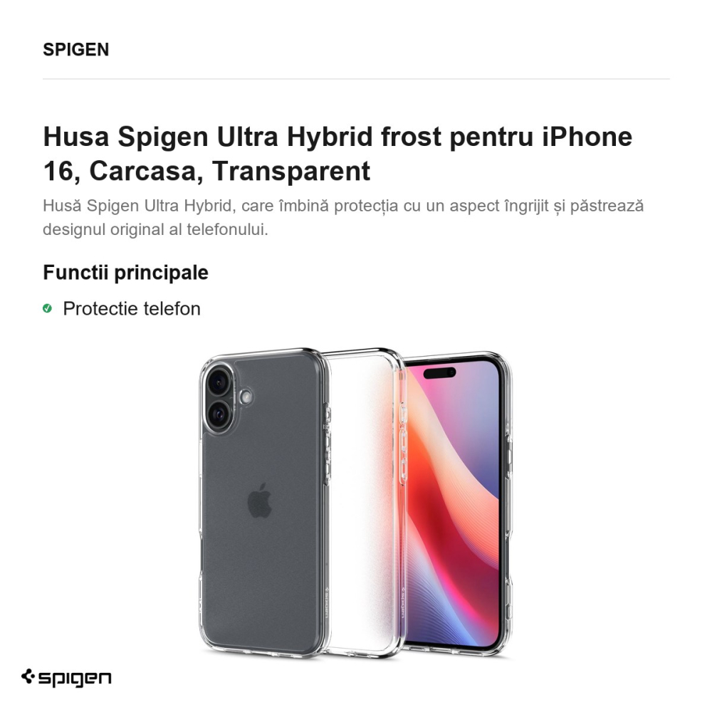 Husa Spigen Ultra Hybrid frost pentru iPhone 16, Carcasa, Transparent [2]