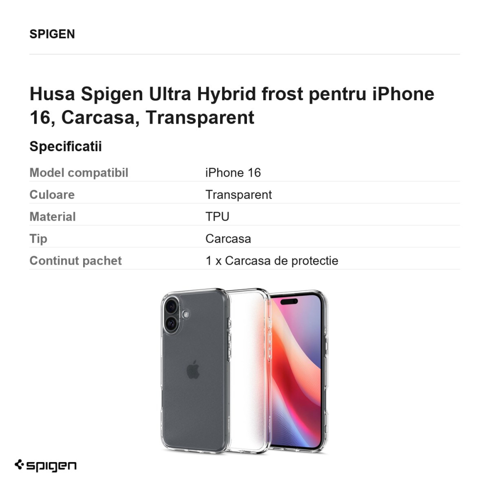 Husa Spigen Ultra Hybrid frost pentru iPhone 16, Carcasa, Transparent [3]