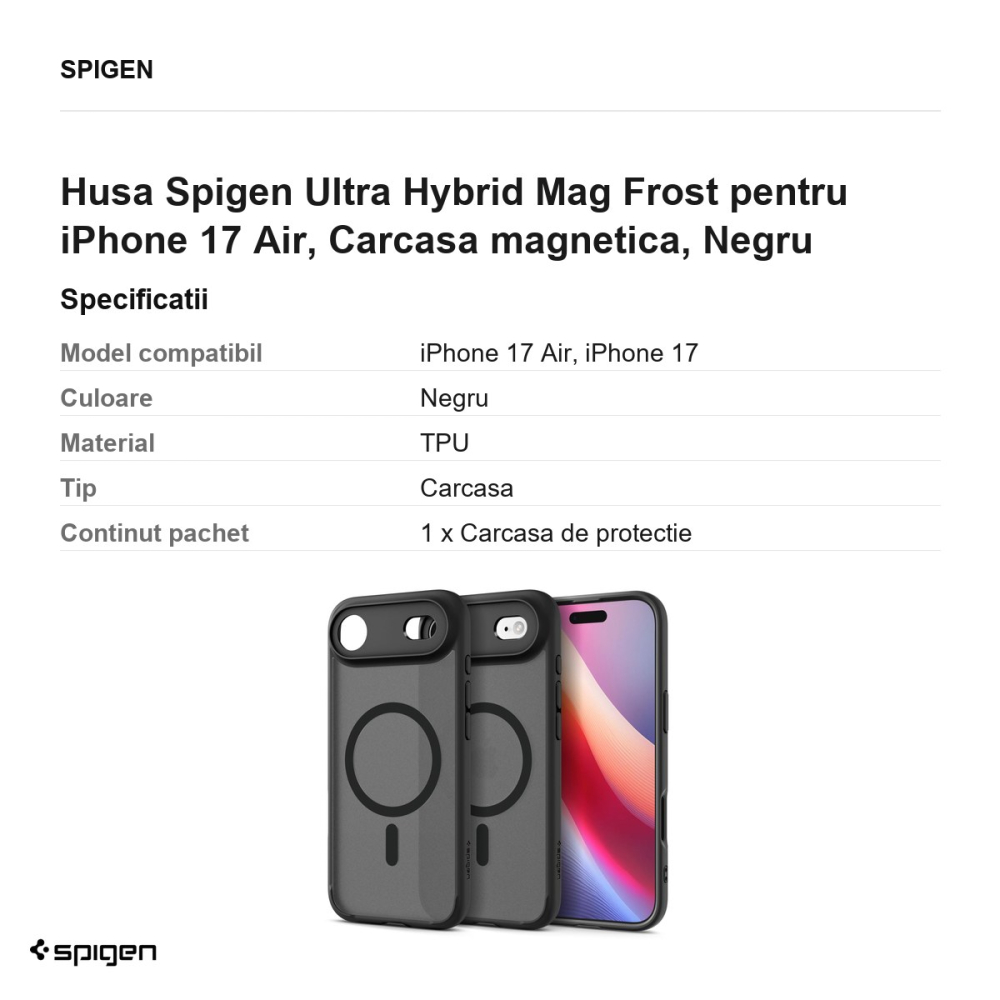 Husa Spigen Ultra Hybrid Mag Frost pentru iPhone 17 Air, Carcasa magnetica, Negru [3]