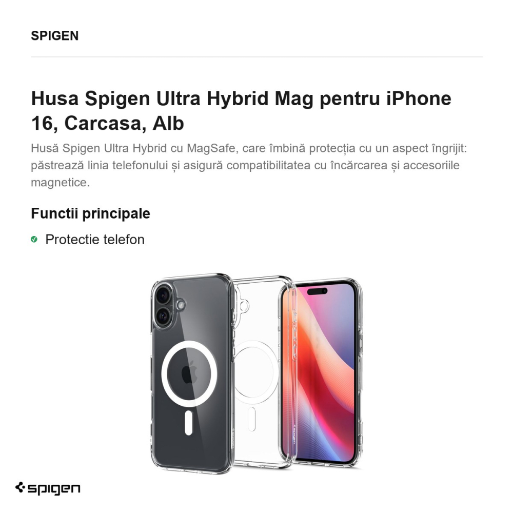 Husa Spigen Ultra Hybrid Mag pentru iPhone 16, Carcasa, Alb [2]