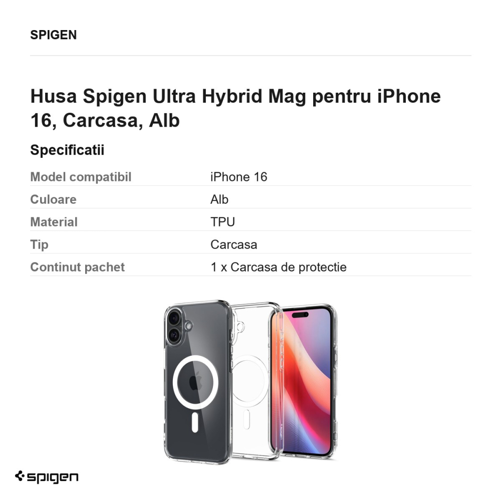 Husa Spigen Ultra Hybrid Mag pentru iPhone 16, Carcasa, Alb [3]