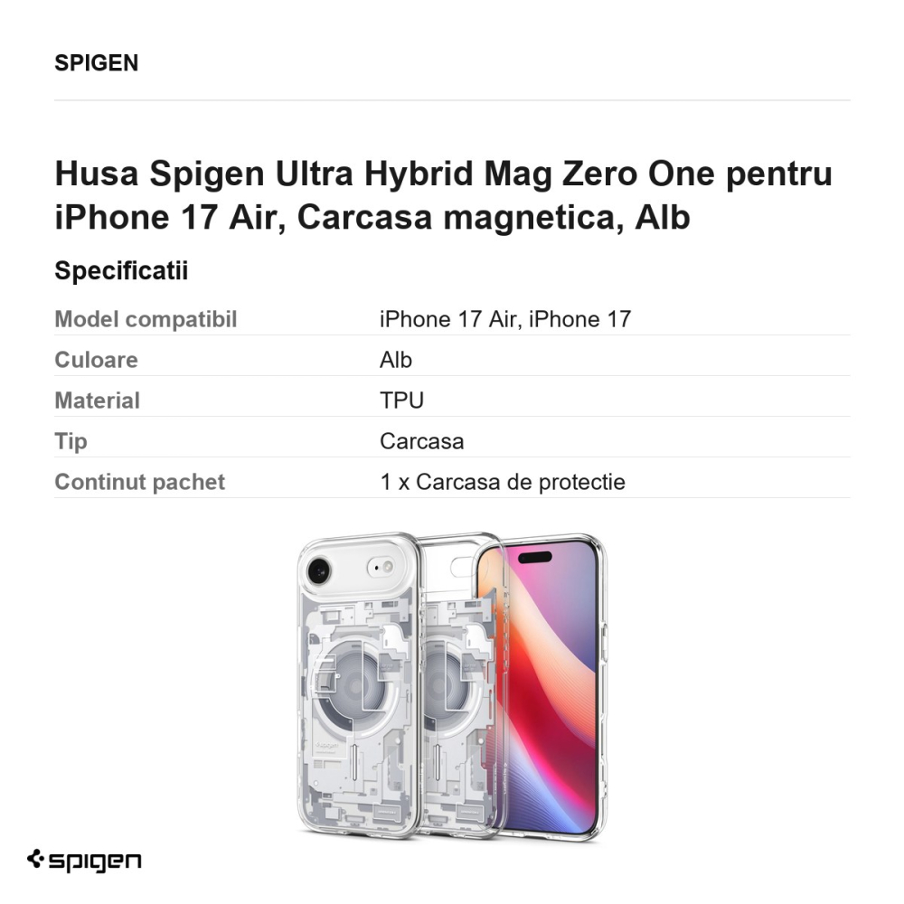 Husa Spigen Ultra Hybrid Mag Zero One pentru iPhone 17 Air, Carcasa magnetica, Alb [3]