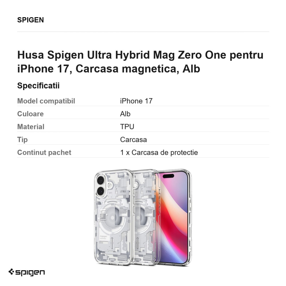 Husa Spigen Ultra Hybrid Mag Zero One pentru iPhone 17, Carcasa magnetica, Alb [3]