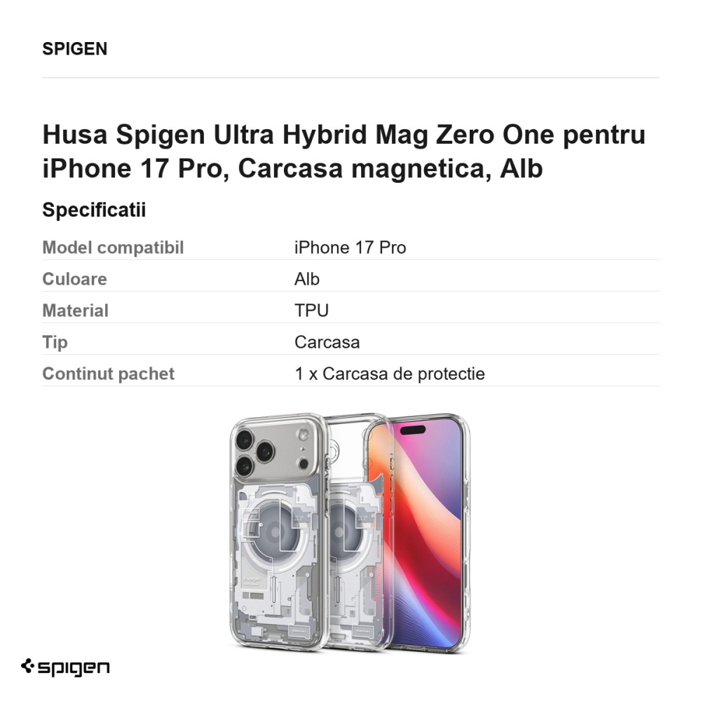 Husa Spigen Ultra Hybrid Mag Zero One pentru iPhone 17 Pro, Carcasa magnetica, Alb [3]