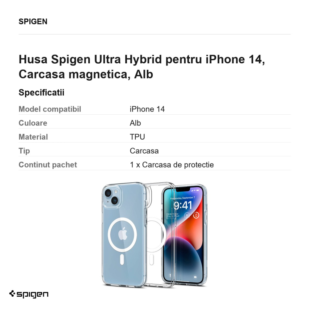 Husa Spigen Ultra Hybrid pentru iPhone 14, Carcasa magnetica, Alb [3]