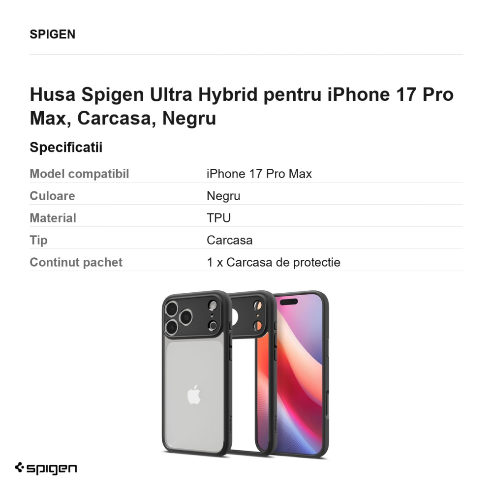 Husa Spigen Ultra Hybrid pentru iPhone 17 Pro Max, Carcasa, Negru [3]