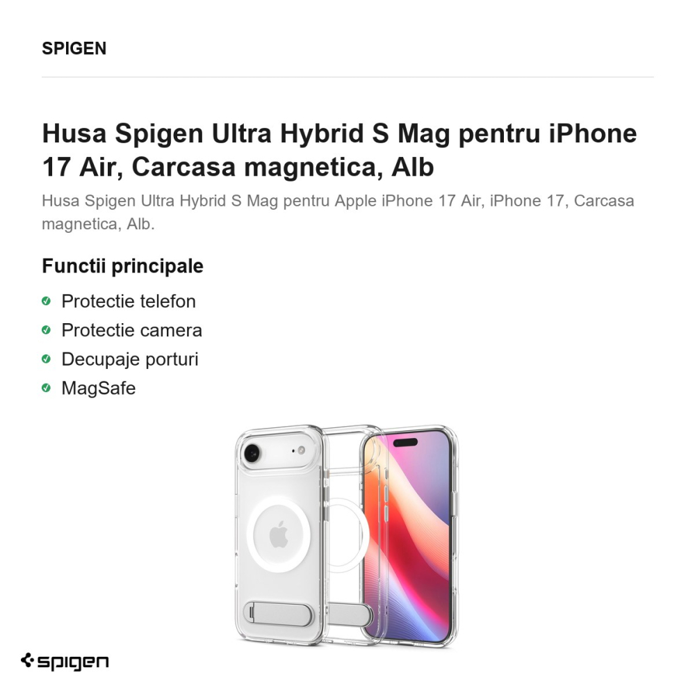 Husa Spigen Ultra Hybrid S Mag pentru iPhone 17 Air, Carcasa magnetica, Alb [2]