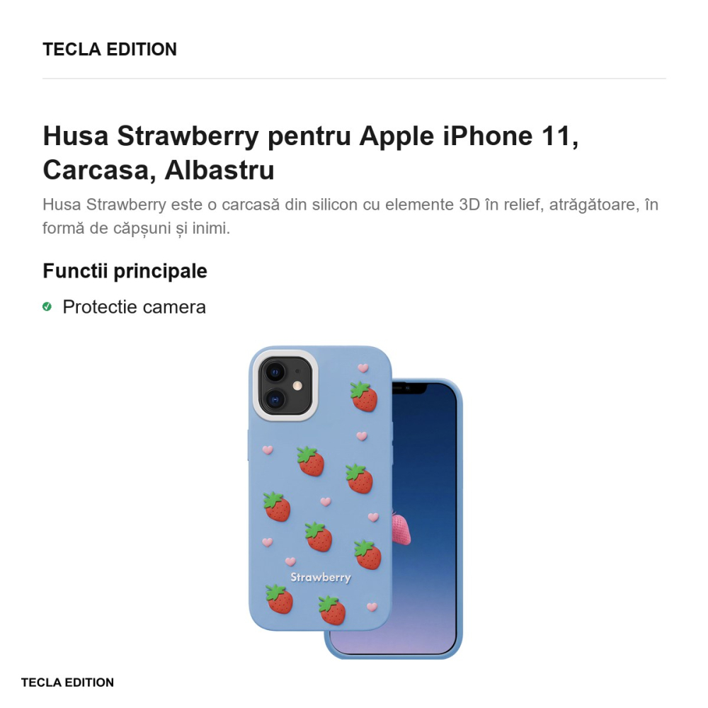 Husa Strawberry pentru Apple iPhone 11, Carcasa, Albastru [2]