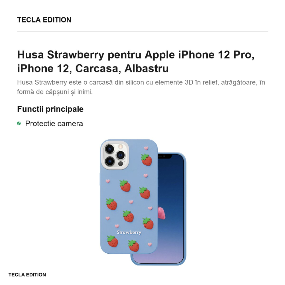Husa Strawberry pentru Apple iPhone 12 Pro, iPhone 12, Carcasa, Albastru [2]