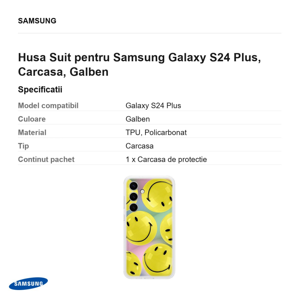 Husa Suit pentru Samsung Galaxy S24 Plus, Carcasa, Galben [3]