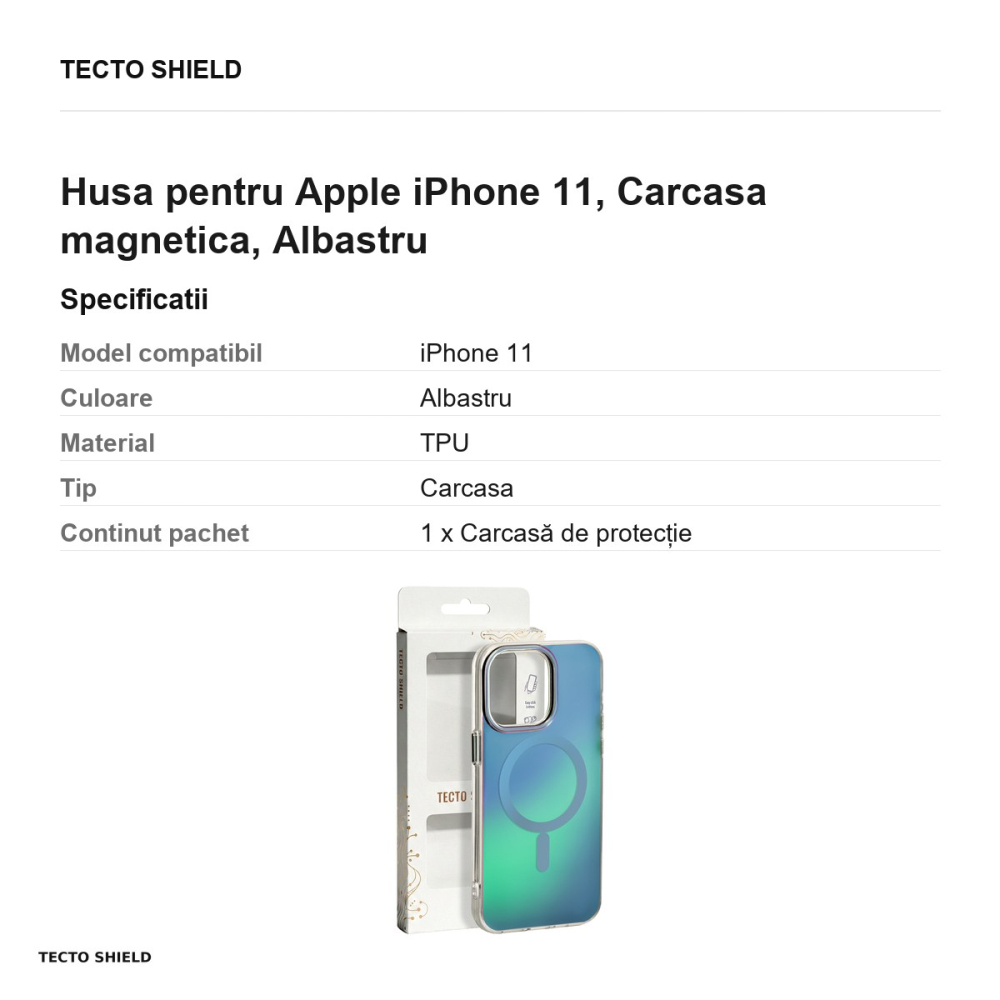 Husa Tecto Shield Aurora pentru Apple iPhone 11, Carcasa magnetica, Albastru [3]