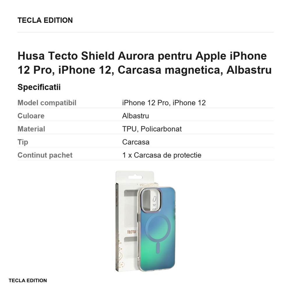 Husa Tecto Shield Aurora pentru Apple iPhone 12 Pro, iPhone 12, Carcasa magnetica, Albastru [3]