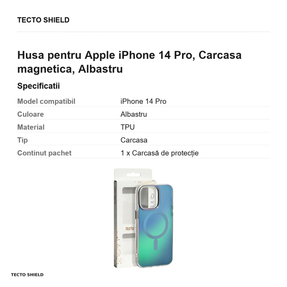 Husa Tecto Shield Aurora pentru Apple iPhone 14 Pro, Carcasa magnetica, Albastru [3]