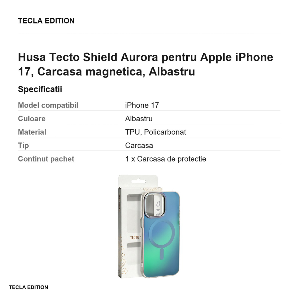 Husa Tecto Shield Aurora pentru Apple iPhone 17, Carcasa magnetica, Albastru [3]