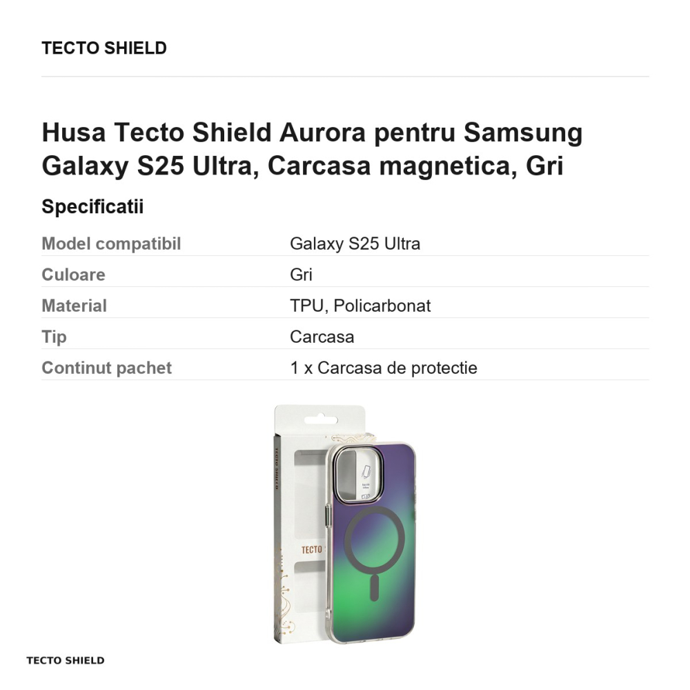 Husa Tecto Shield Aurora pentru Samsung Galaxy S25 Ultra, Carcasa magnetica, Gri [3]