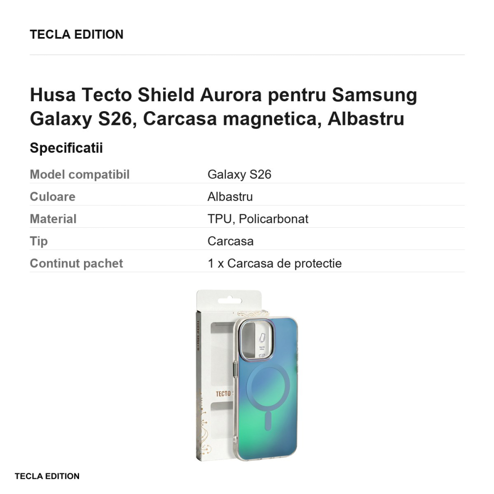 Husa Tecto Shield Aurora pentru Samsung Galaxy S26, Carcasa magnetica, Albastru [3]