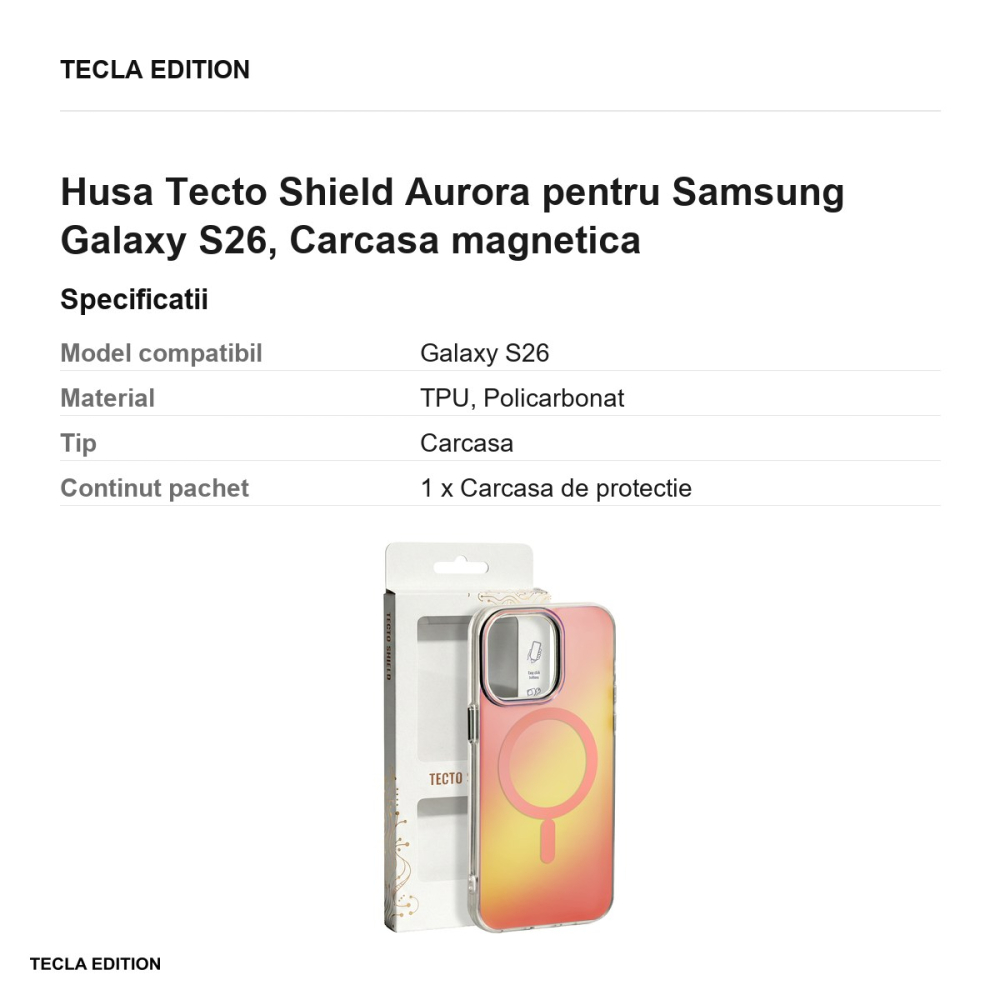 Husa Tecto Shield Aurora pentru Samsung Galaxy S26, Carcasa magnetica, Roz [3]
