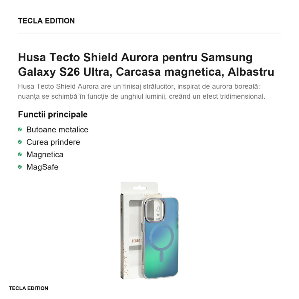 Husa Tecto Shield Aurora pentru Samsung Galaxy S26 Ultra, Carcasa magnetica, Albastru [2]