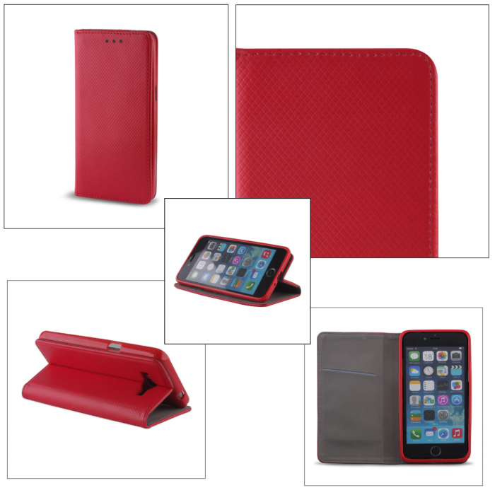Husa tip carte, compatibila cu Honor X8 5G, Honor X6, Honor 70 lite, premium flip book cu inchidere magnetica si functie stand, buzunar card, rosie [4]