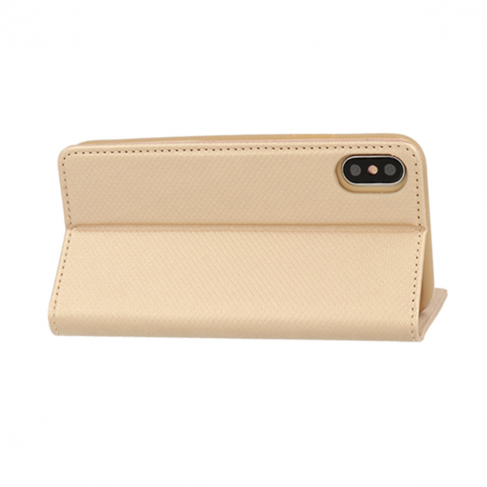 Husa tip carte, compatibila cu iPhone 13 Pro Max, premium flip book cu inchidere magnetica si functie stand, buzunar card, aurie [2]