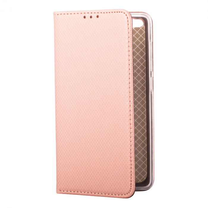Husa tip carte, compatibila cu iPhone 14, premium flip book cu inchidere magnetica si functie stand, buzunar card, rose gold [1]