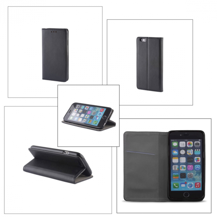 Husa tip carte, compatibila cu Motorola Edge 40, premium flip book cu inchidere magnetica si functie stand, buzunar card, negru [4]