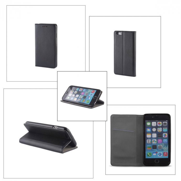 Husa tip carte, compatibila cu Oppo A78 4G, premium flip book cu inchidere magnetica si functie stand, buzunar card, neagra [4]