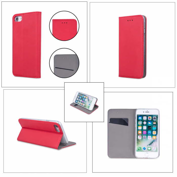 Husa tip carte, compatibila cu Oppo A78 5G si Oppo A58 5G, premium flip book cu inchidere magnetica si functie stand, buzunar card, rosie [4]