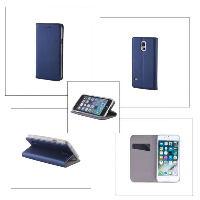 Husa tip carte, compatibila cu Samsung Galaxy A05s, premium flip book cu inchidere magnetica si functie stand, buzunar card, albastra [4]