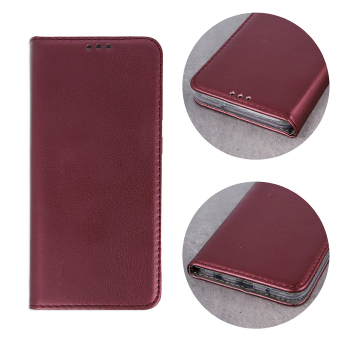Husa tip carte, compatibila cu Samsung Galaxy A05S, premium flip book cu inchidere magnetica si functie stand, buzunar card, visinie [2]
