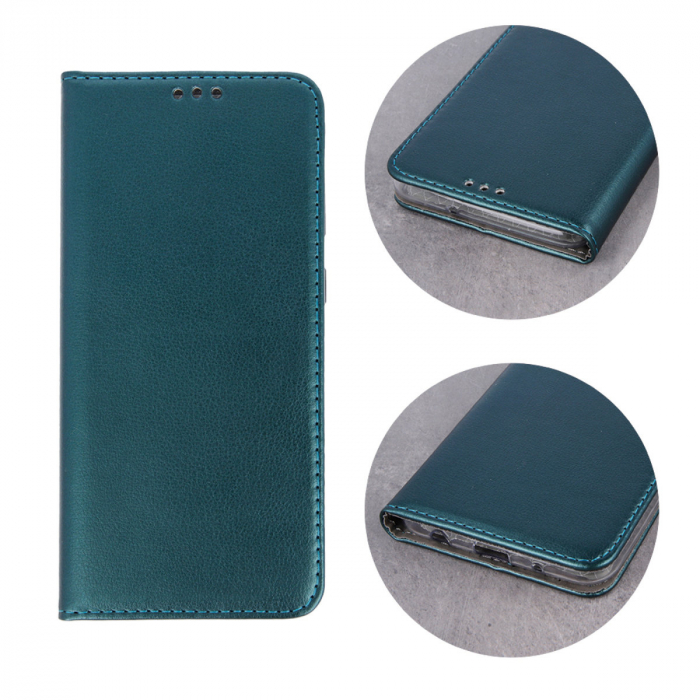 Husa tip carte, compatibila cu Samsung Galaxy A06, premium flip book cu inchidere magnetica si functie stand, buzunar card, verde inchis [2]
