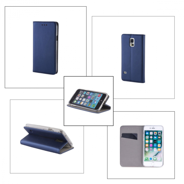 Husa tip carte, compatibila cu Samsung Galaxy A12 / M12, premium flip book cu inchidere magnetica si functie stand, buzunar card, albastra [4]