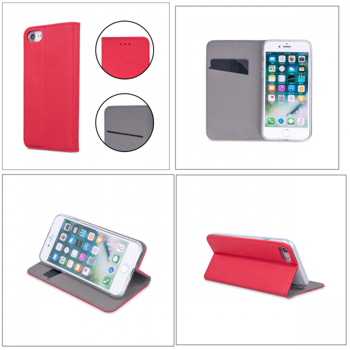 Husa tip carte, compatibila cu Samsung Galaxy A13 5G si Samsung Galaxy A04S, premium flip book cu inchidere magnetica si functie stand, buzunar card, rosie [4]