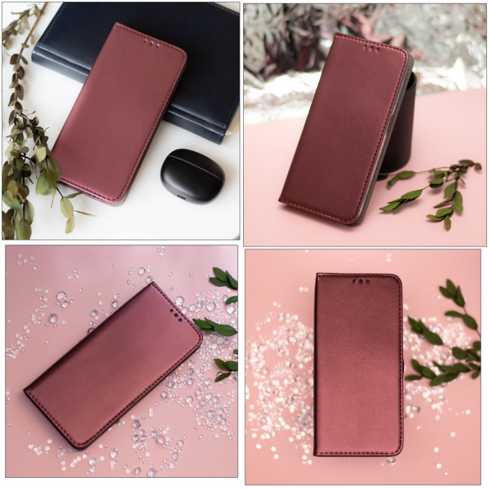 Husa tip carte, compatibila cu Samsung Galaxy A15 4G / A15 5G, premium flip book cu inchidere magnetica si functie stand, buzunar card, visinie [4]